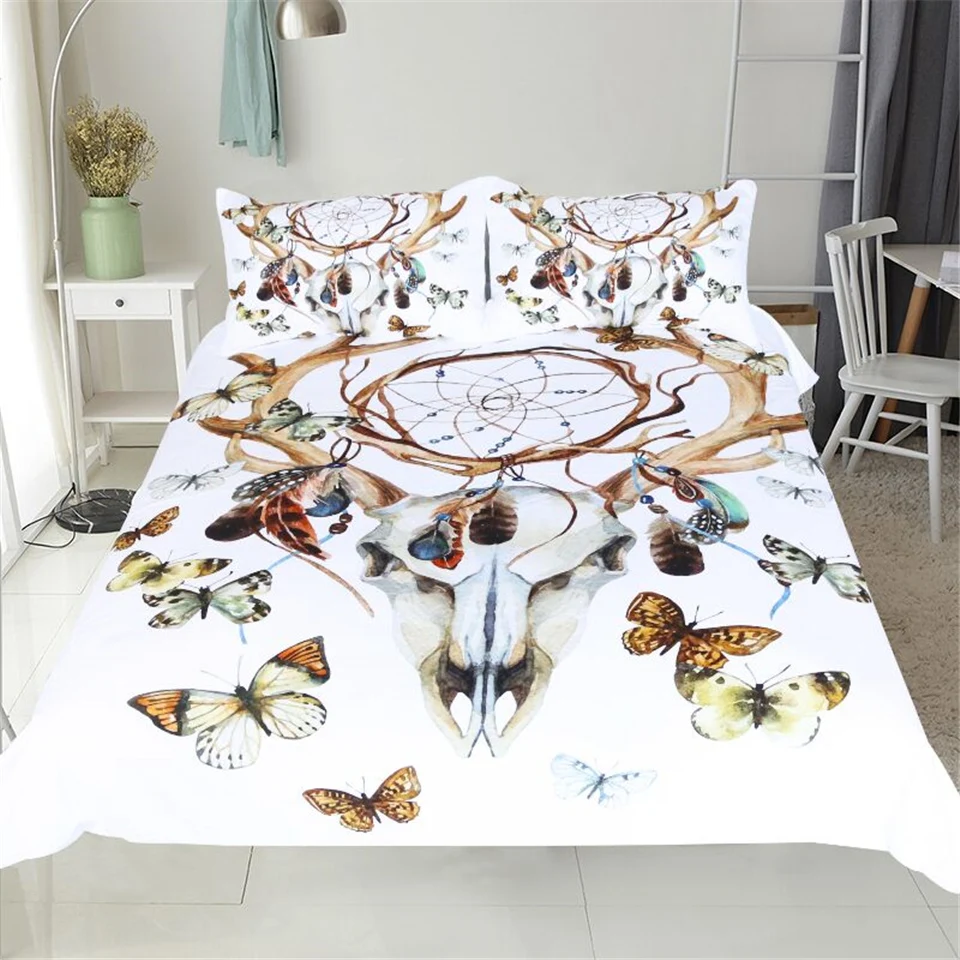 

Free shipping 3d butterfly dream catcher 1pc duvet cover and 2pcs pillow cases bedding set twin full queen king size