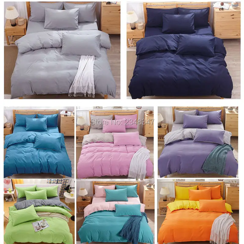 Fashion 4pcs Solid Color Single Twin Double Full Queen Size Bed