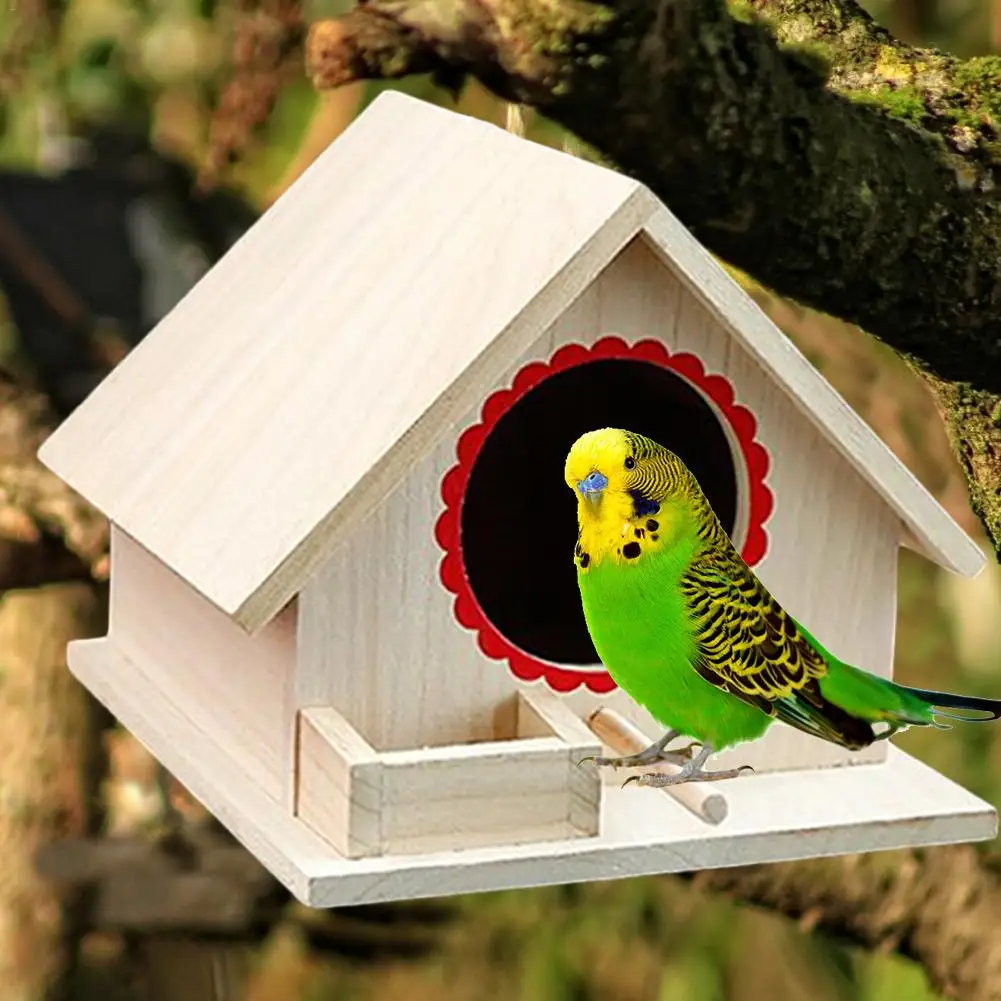 Wooden Garden Bird Cage Wood Birdhouse Nesting Box House Nest Birds Supplies MA 
