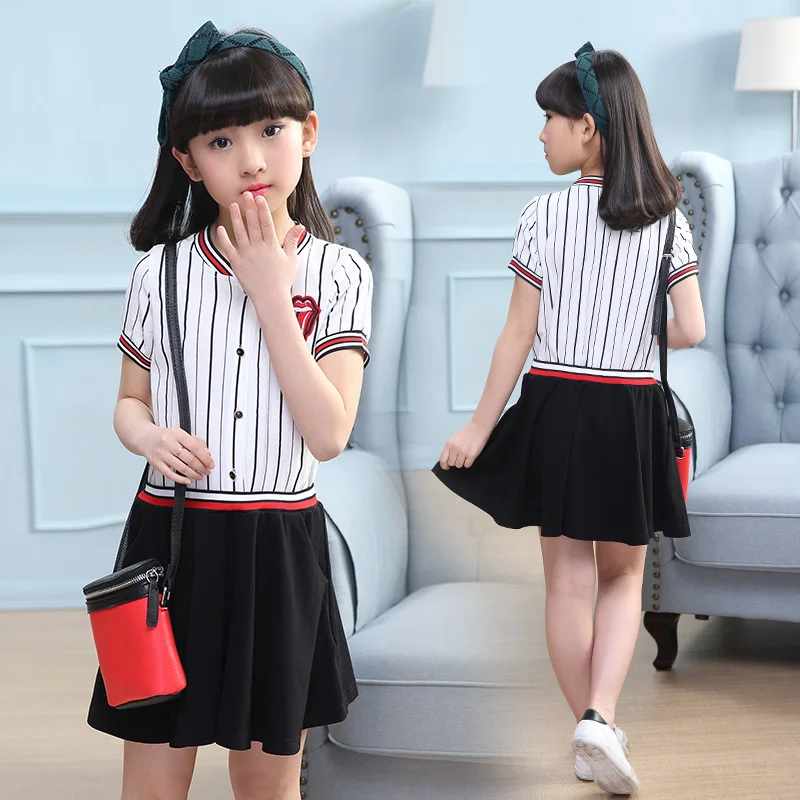 

Summer Girls stripe school uniform Dress 2019 New Casual Kids Dresses for Girls princess dress 5 6 7 Years Clothes TTX82
