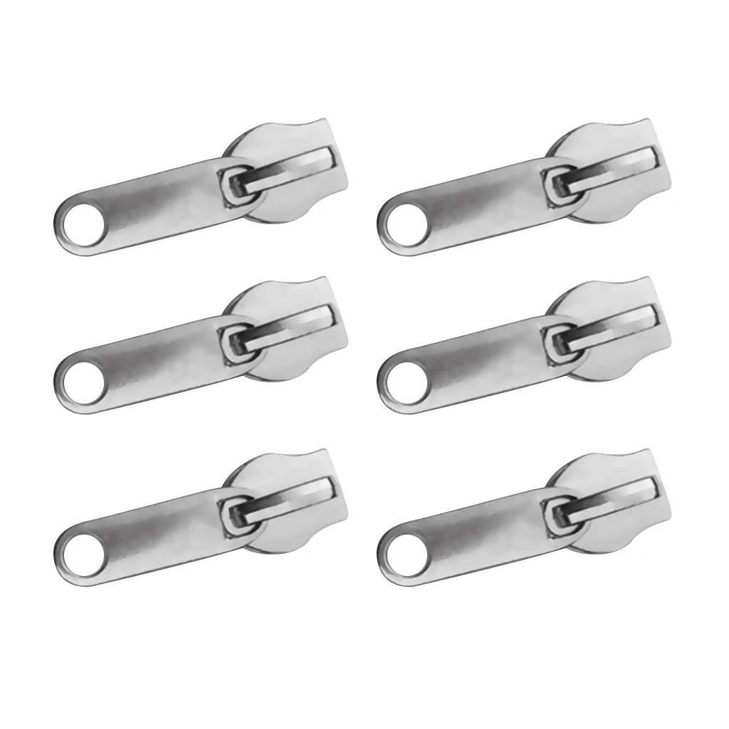 6 Pieces / Set #10 Metal Long Pull Zip Slider Zipper Repair Kit Replacement For Boat Canvas, Sleeping Bags and Tents