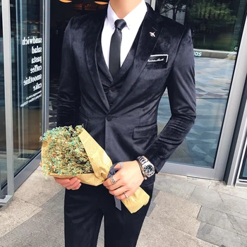 

2020 new Mens Dress 3-Piece set Slim Design Men suit Blazer with Pants and Vest Groom, wedding party mens suits