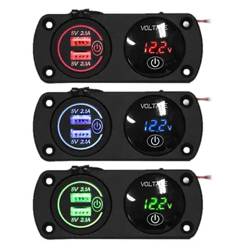 

DC 12V-24V LED Digital Voltmeter + Dual USB Outlet Power Socket Panel 2.1A Charger With Touch Switch for Car Boat Marine Rv Truc