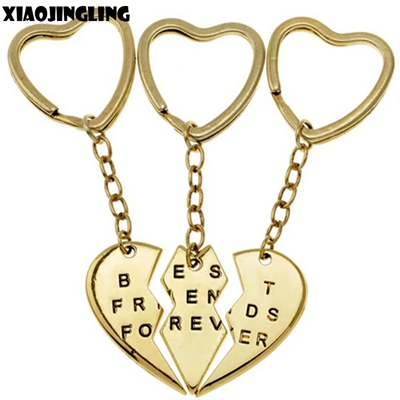 

XIAOJINGLING Gold/Silver 3 Pcs/Set Fashion Personality Keychain Keyring Best Friends Gifts Keyfob Women Jewelry Birthday Gifts