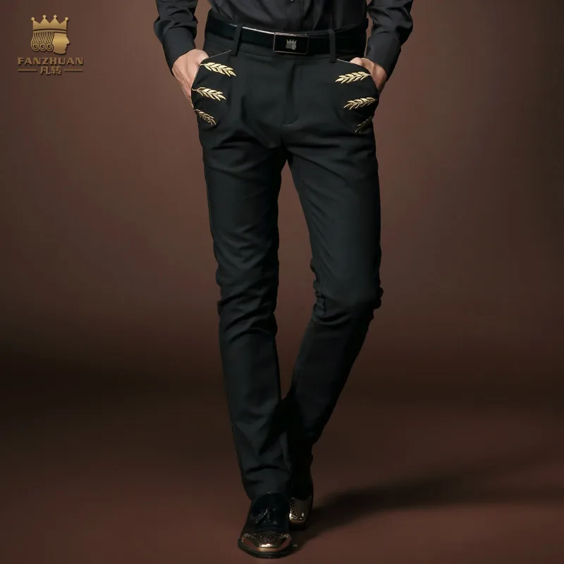 FanZhuan Бесплатная доставка модные повседневные мужские новые осенние мужские черные узкие брюки со средней талией Молодежные узкие брюки