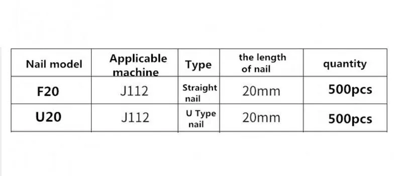 Электрический пистолет для ногтей, прямые гвозди F20, u-образный гвоздь U20 только для J-112