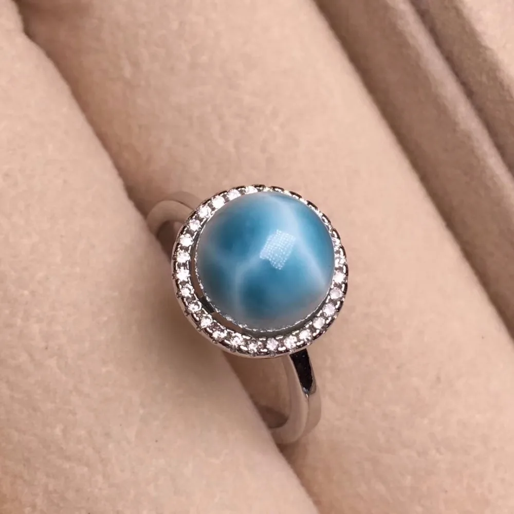 

Fine Jewelry Real 925 Steling Silver s925 100% Natural Blue Larimar Gemstones 8.8MM Female Fine Rings Christmas Gift