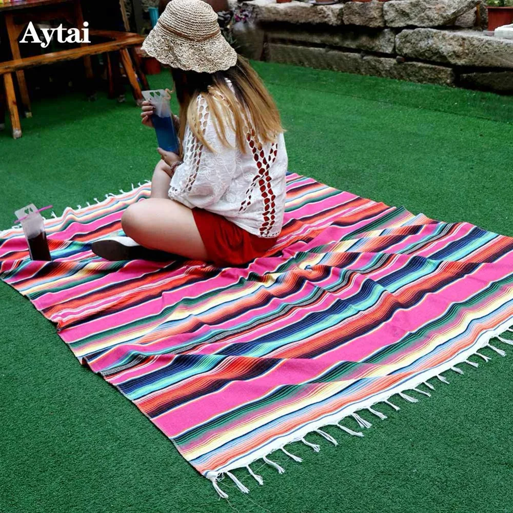 OurWarm اليدوية المكسيكي بطانية قطن الزفاف مفرش طاولة المكسيكي نمط بطانية السفر التخييم مسرحية الطفل السرير غطاء 150X215 cm