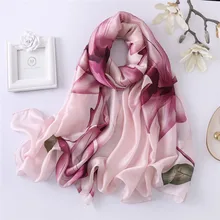 Marca de lujo de impresión Floral elegante de moda de las mujeres 100% pura seda bufanda Vintage mujer fulares y chales y bufandas de playa- ups