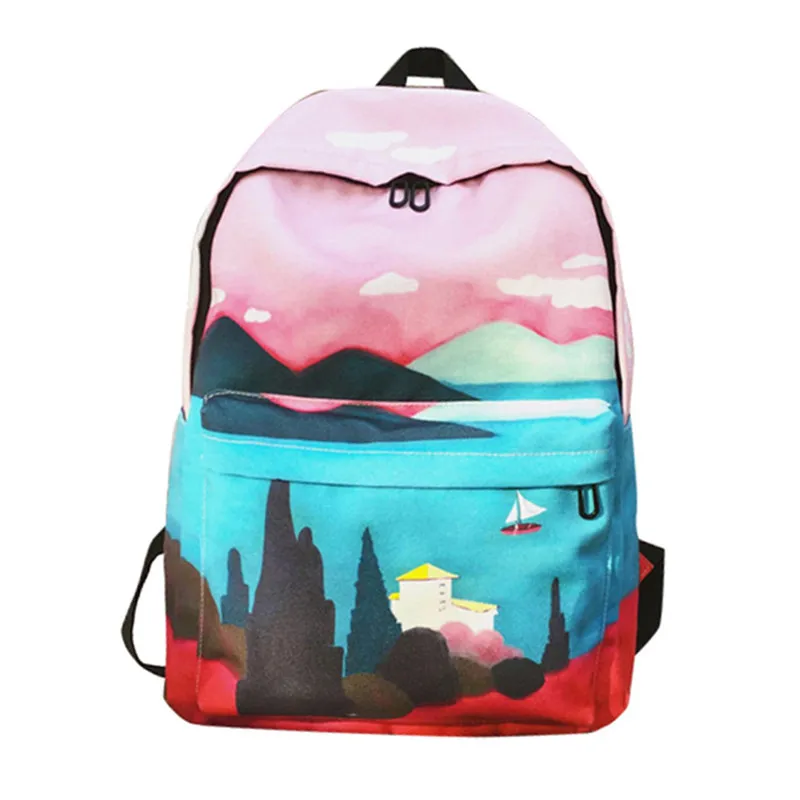 

Hot Canvas Printing Backpack Women School Bags for Girls Large Capacity Laptop Backpack Travel Rucksack for Teenagers Mochila
