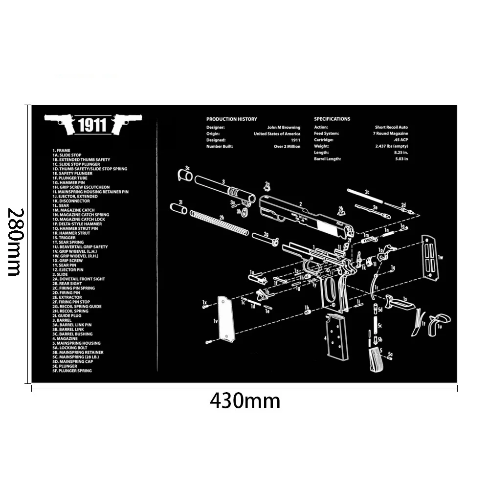 1911 AR15 AK47 Glock чистящий резиновый коврик с схемой деталей и инструкциями оружейный коврик для мыши Smith Colt 1911 - Цвет: 1911