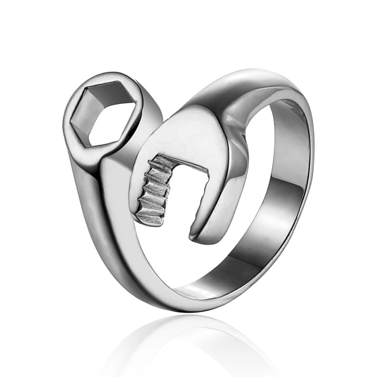 Drop Ship Hot Sale 316L Titanium Stainless steel Punk Biker Wrench Man rings jewelry Fashion Man Ring 2016