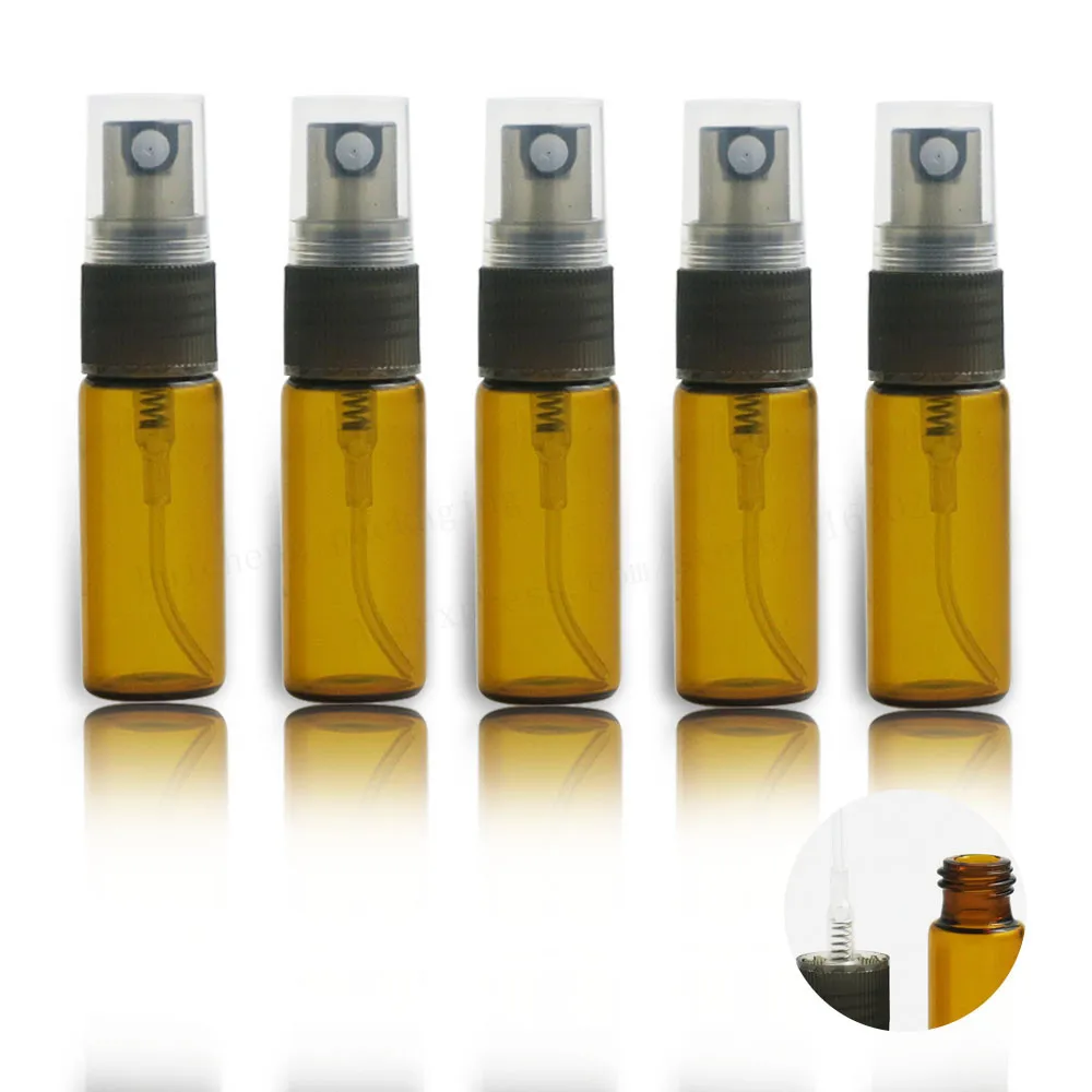 50 X 5ml Amber Travel Small Refillable Perfume Bottle 5CC Brown Glass Fragrance atomizer Mist
