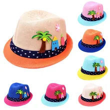 Летнее платье; детская одежда с цветочным рисунком; соломенные шляпы «Fedora» шапка детский козырек от солнца для маленьких девочек пляжные шляпы широкие свисающие поля Панама для девочек