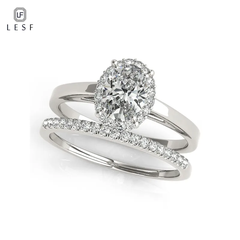 

LESF Trendy 925 sterling silver Ring Sets 3 ct Oval Cut Fine Jewelry wedding cubic zirconia rings for women band Free Shipping