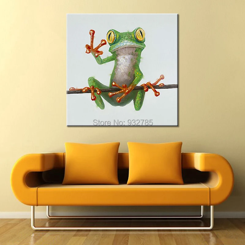 Funny-Frog-Taking-Picture-Pose-Oil-Painting-Canvas-Art-Modern-Cartoon-Animal-Acrylic-Fabric-Art-Wall