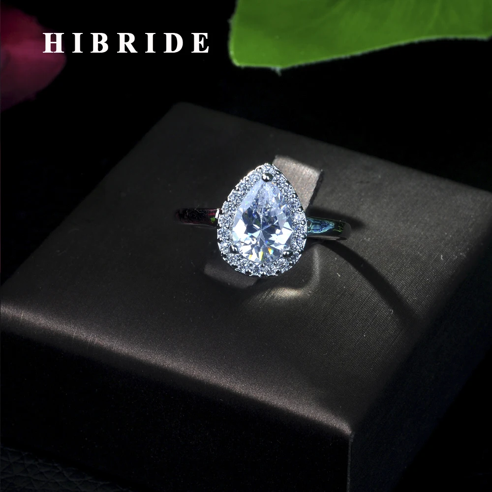 

HIBRIDE Brand Luxury Big Water Drop Cubic Zirconia Stone Adjustable Open Ring For Women Party Evening Jewelry R-10