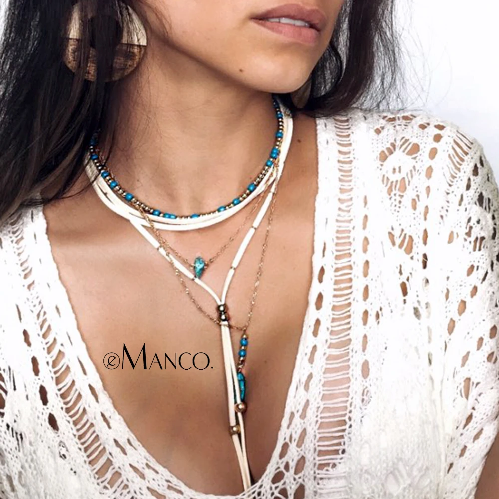 

eManco Wholesale Korean Velvet Charming Chain Layering Necklace Beads Making Blue Stone Necklace New Arrivals Jewelry