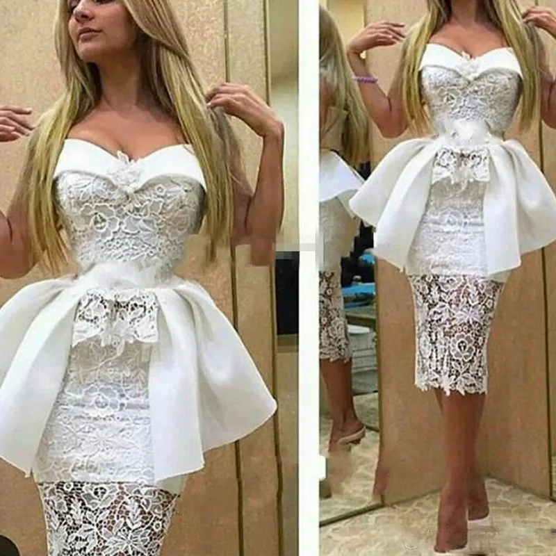 Короткие вечерние платья со сборками халат De Soiree аппликация с открытыми плечами