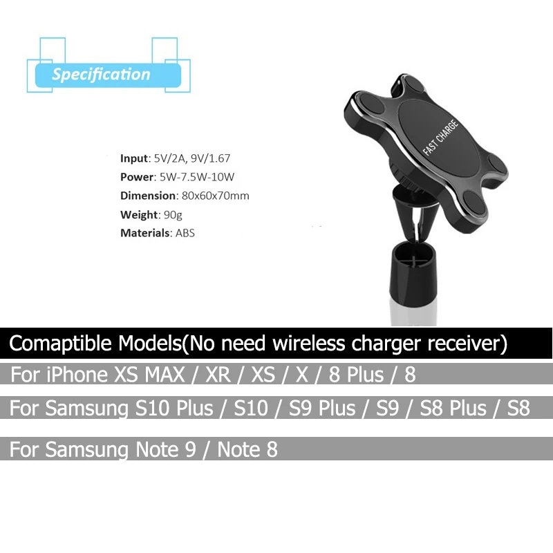 Ladowarka Samochodowa автомобильное беспроводное зарядное устройство для samsung S10 S9 S8 Plus Note 9 8 Универсальный 10 Вт Авто Быстрая зарядка Chargeur Voiture