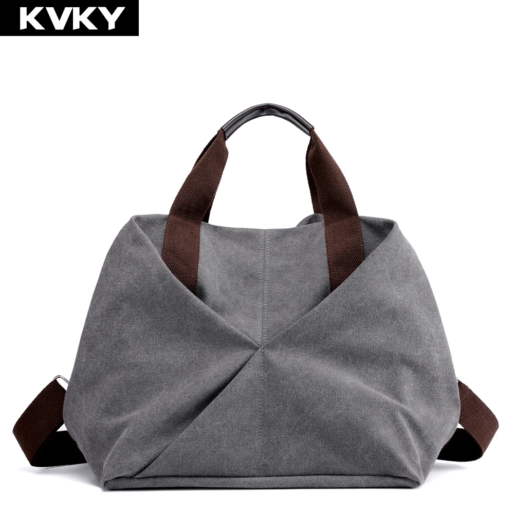 KVKY Brand Canvas Women's Handbags High Quality Solid Hobos Female