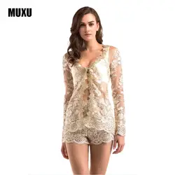 Muxu золотой комплект из двух предметов топ и штаны женские комплекты комплект из двух предметов 2017 Летние Вышитые комплект из двух