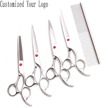 

Suit 7Inch 19.5cm Engraving Logo Silver Grooming-for-dog Cutting Shears Thinning Scissors Pets Hair Clippers Set Add Bag C3003