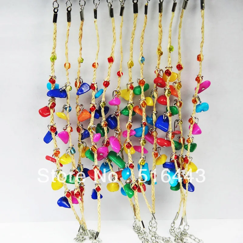 

New Arrival Charms 12pcs Mix Colorful Stones Lucky Grass Bracelets for Women Mens Wholesale Jewelry Lots