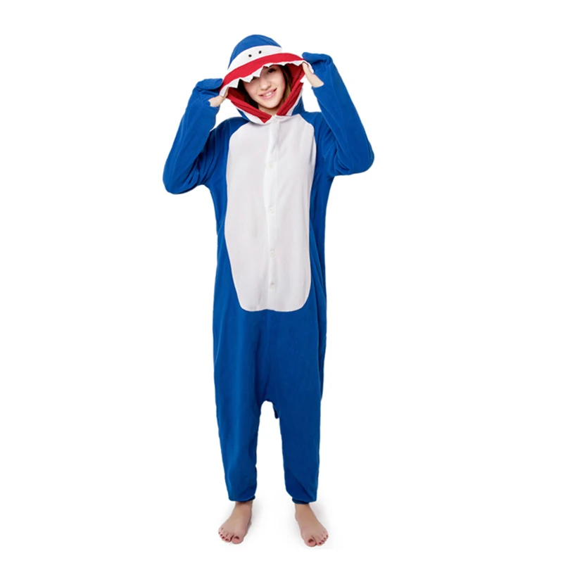 Флис Kigurumi Акула животных Косплэй Пижамный костюм для взрослых унисекс пижамы комбинезон - Цвет: A