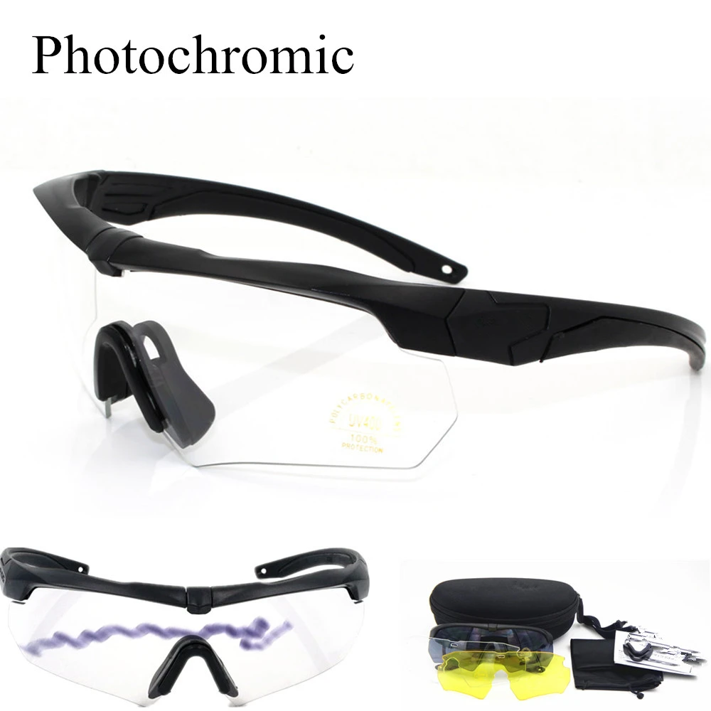 Авто фотохромные военные очки 3 линзы солнцезащитные очки пуленепробиваемые армейские тактические очки для стрельбы обесцвечивание