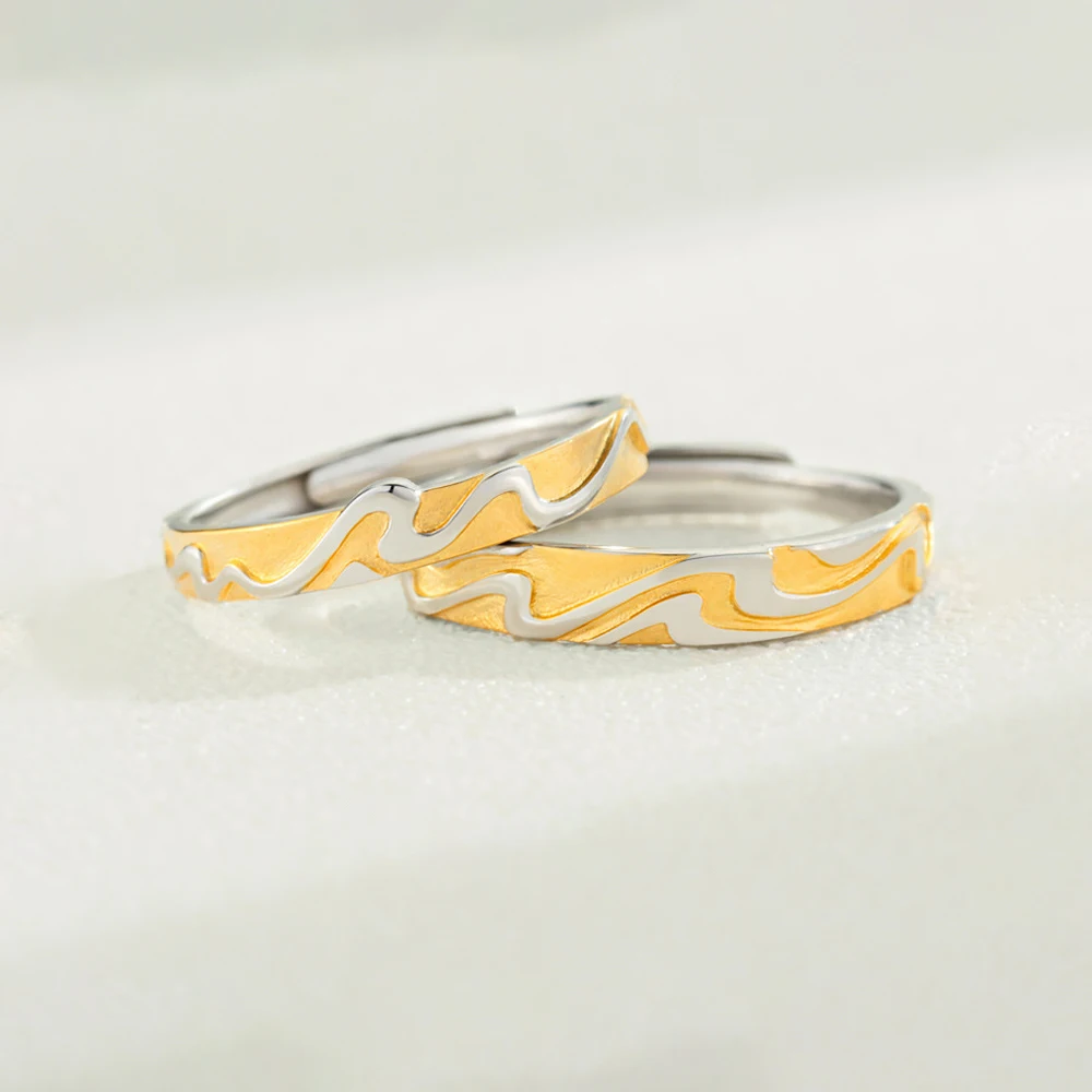 

Trendy Simple Design Gold Waves Ring 925 Sterling Silver Jewelry Loves Ring Open Cuff Wedding Band Couple Rings for Women Men