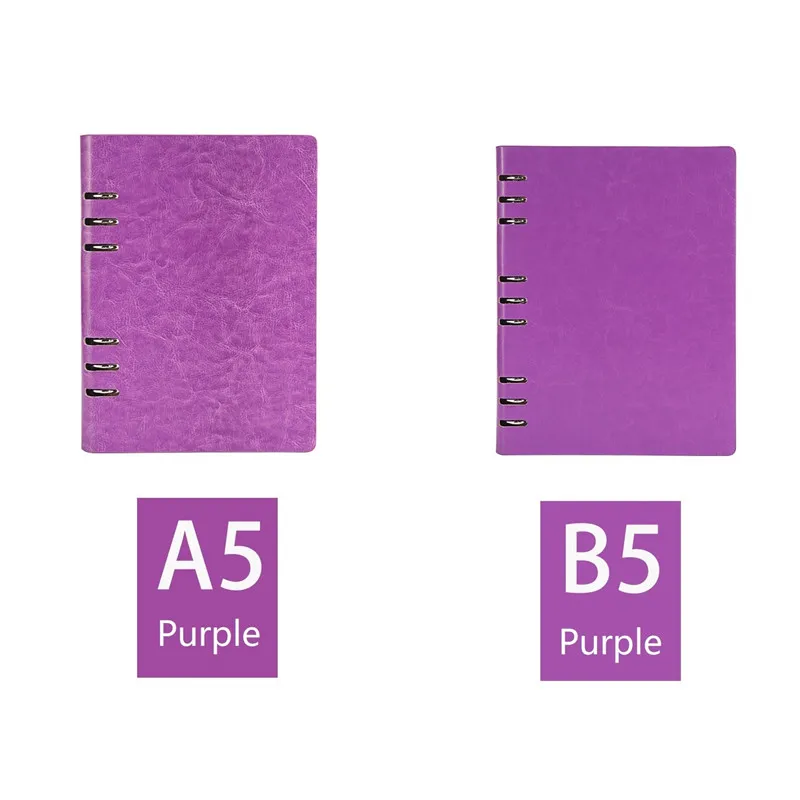 A6/A5/B5/A4 спиральный блокнот 6 колец кожаный жесткий чехол свободный лист Личный Дневник Журнал деловой планировщик Органайзер - Цвет: Purple