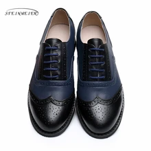 Обувь из натуральной кожи большого размера; женская обувь ручной работы на плоской подошве; Цвет черный, белый; коллекция года; винтажные женские туфли-оксфорды на меху в британском стиле; американский Размер 11