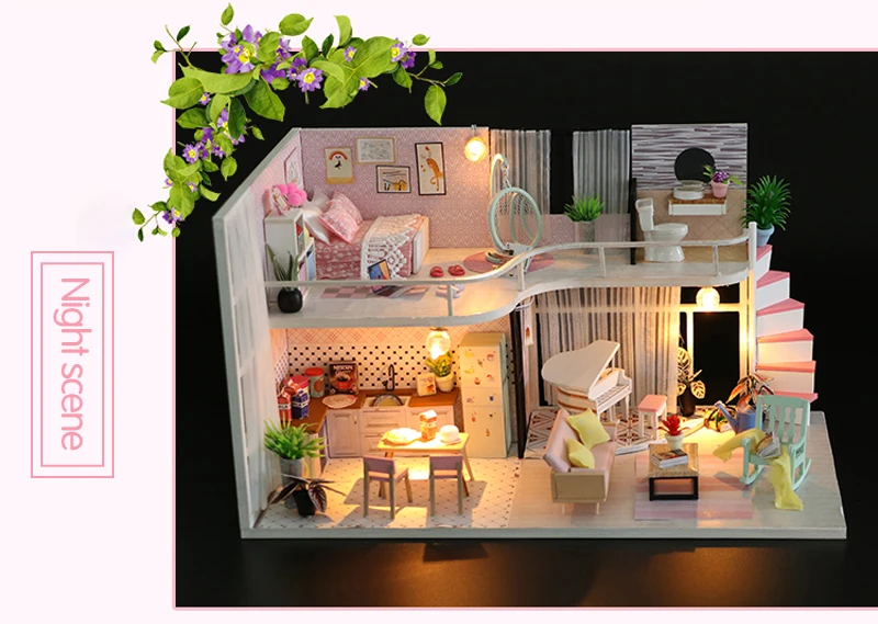 Кукольный дом Миниатюрный с мебелью деревянный Анна Розовый мелодия винтовая лестница DIY кукольный домик игрушечные лошадки для детей рождественские подарки