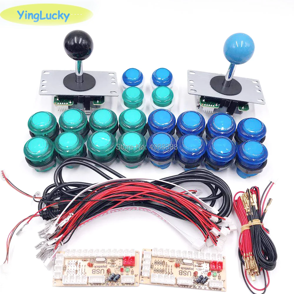 Yinglucky sanwa diy kit 2 игрока DIY аркадный джойстик игровые наборы с 20 светодиодный аркадных кнопок к USB кодировщик комплект аркадный - Цвет: green- blue