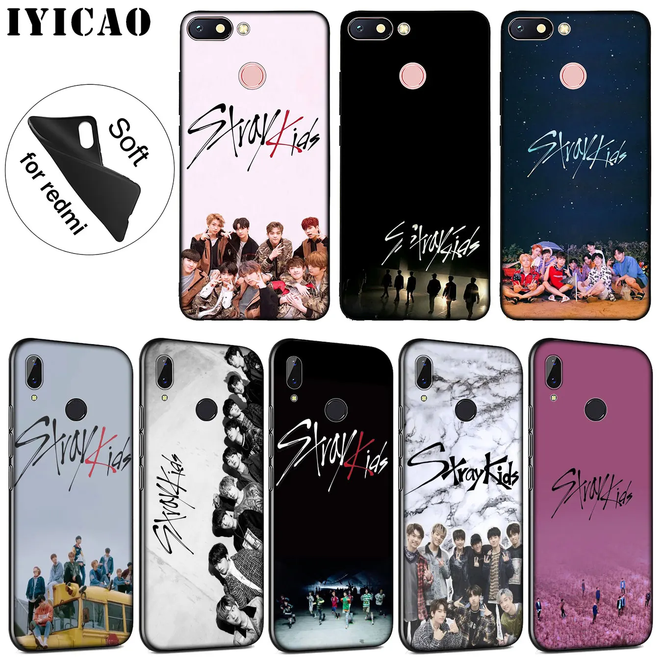 

IYICAO Stray Kids kpop Soft Silicone Phone Case for Xiaomi Redmi K20 7A 6A 5A S2 4X 4A GO Note 8 7 5 Plus 6 Pro Black TPU Cover