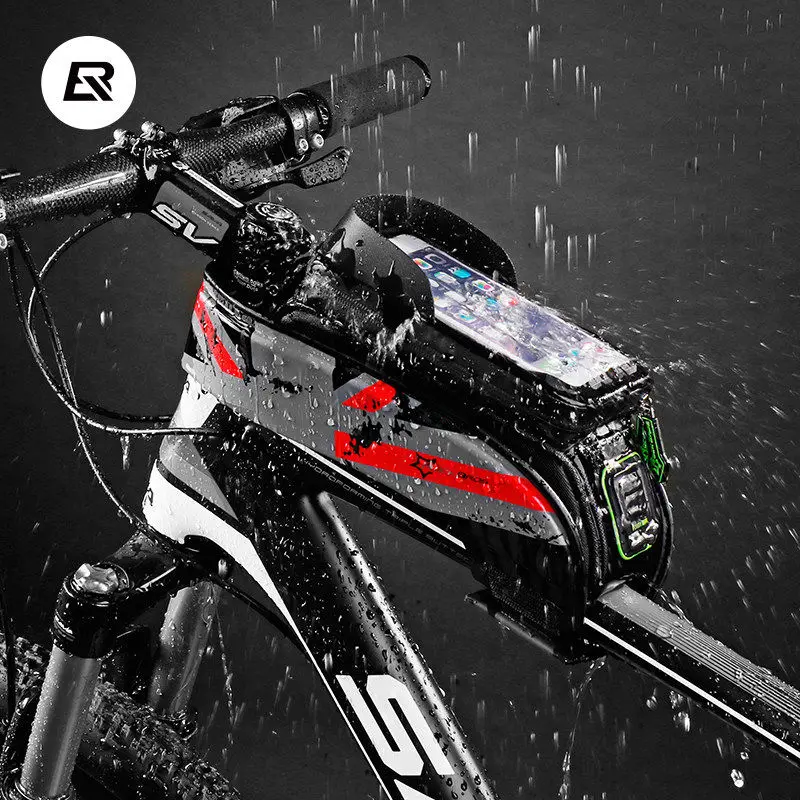 Best ROCKBROS Bicycle Front Top Tube Bag Cycling Bike Frame Saddle Package For Mobile Phone Waterproof Touch Screen Bike Accessories 5