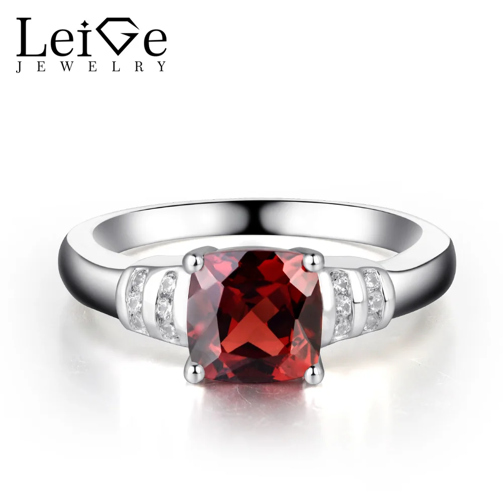 Leige Jewelry Red Ring Cushion Cut Gemstone Wedding