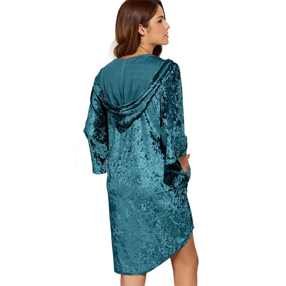 Весенне осеннее женское бархатное платье с капюшоном сексуальное v образным