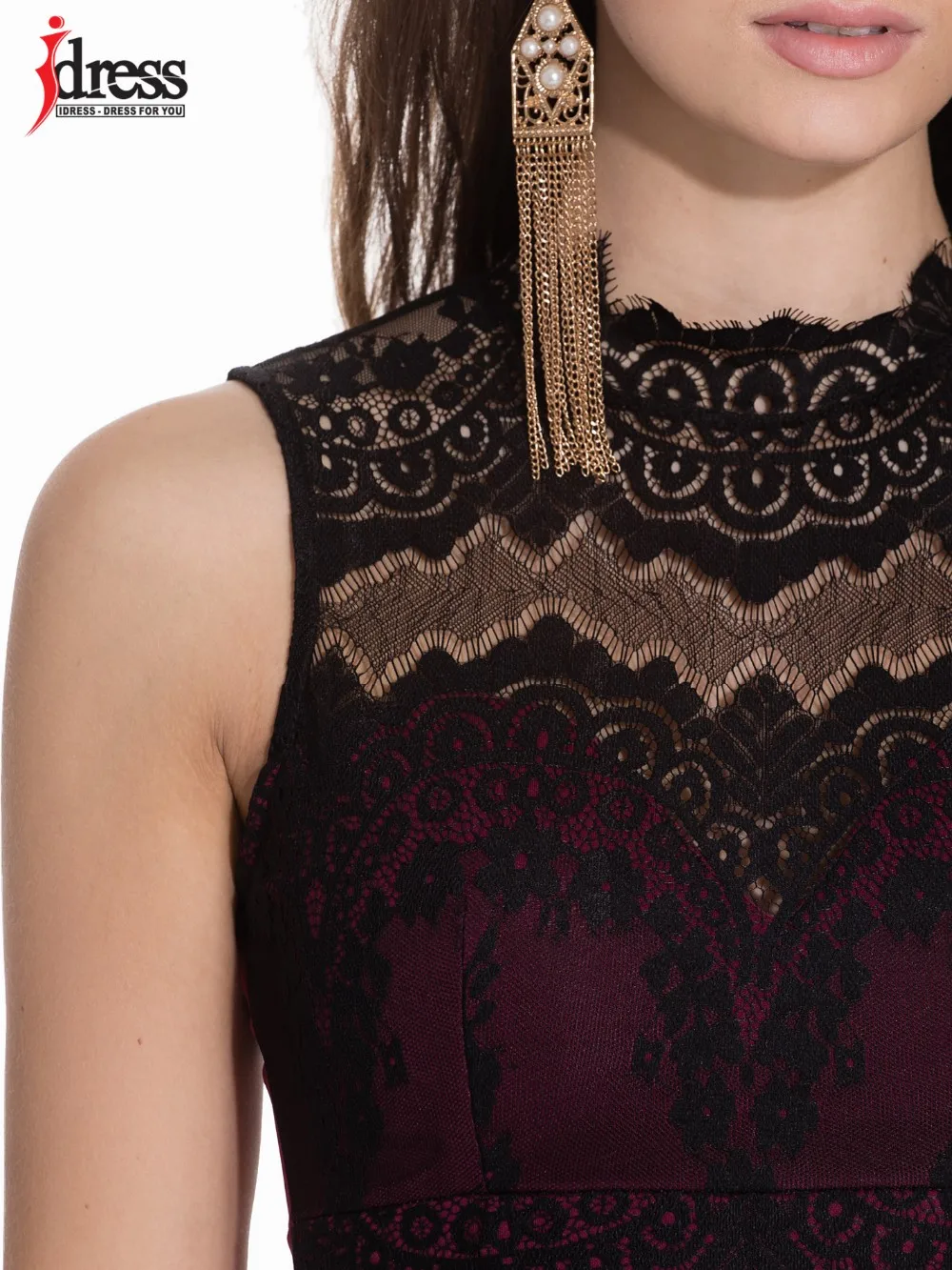 Women Sexy Casual Slim Floral Lace Sleeveless Vintage Patchwork Bandage Dress Lady Pencil Midi Work Wear Office Dress (5)