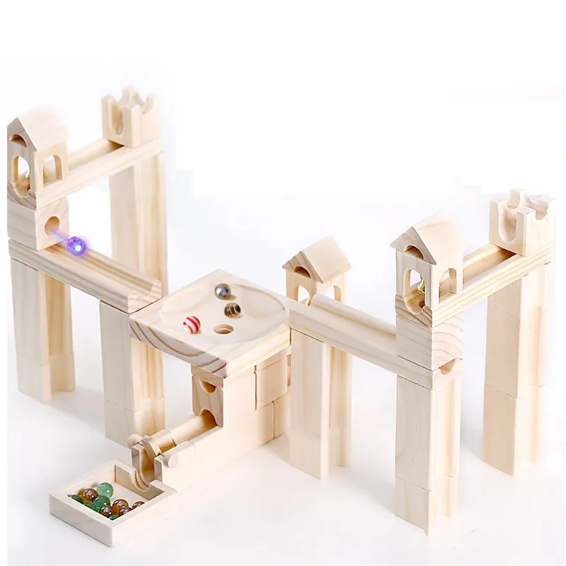 

80 PCS Wooden Marble Track Blocks Diy Pipe Ball Toy Architecture Building Blocks Original and Fun Gifts Kids Brinquedo Menino