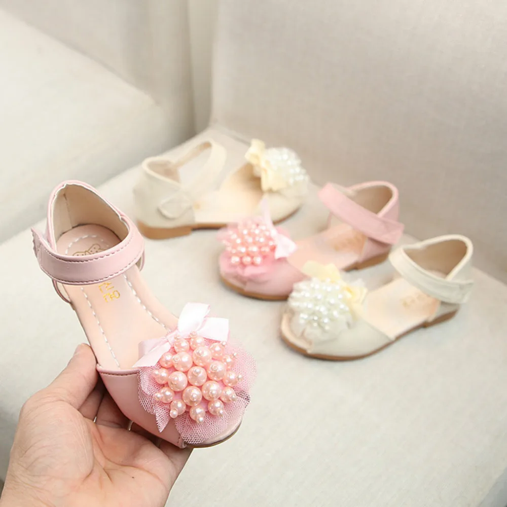 

New Fashion Children's shoes PU Casual Shoes for girls Spring Autumn Peep Toe Lace Pearl Single Princess Sandals k0306