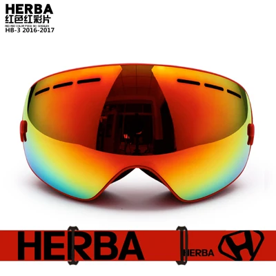 Новинка, лыжные очки HERBA, двойные линзы, UV400, анти-туман, для взрослых, сноуборд, Лыжный спорт, очки для женщин, мужчин, снежные очки - Цвет: Red Frame Red