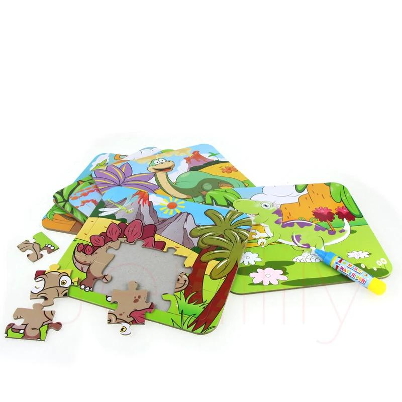 6 стилей волшебный водный рисунок головоломка животные динозавры головоломка игрушка с 1 ручкой Развивающие головоломки игрушки для детей oyuncak