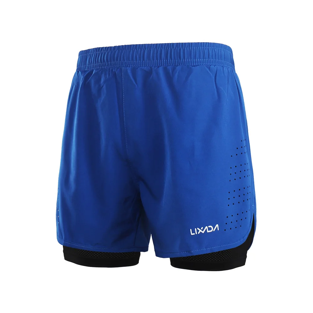 Lixada мужские шорты 2 в 1 для бега быстросохнущие дышащие шорты для активных тренировок для бега и велоспорта с более длинной подкладкой - Цвет: Синий