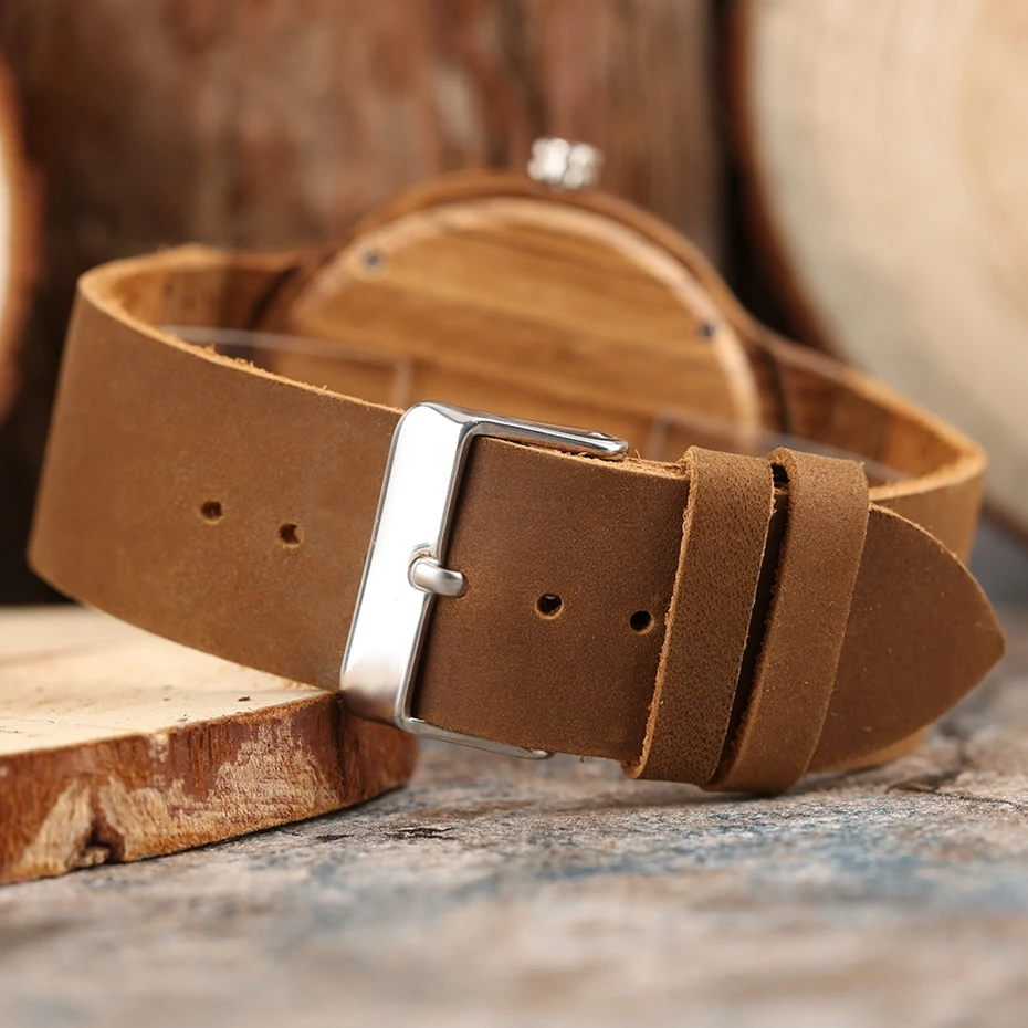 Creative Zebra Wood Watch Modern Men Women Handmade Quartz Natural Wooden Wrist Watch Genuine Leather Hour Clock Christmas Gifts 2017 (10)