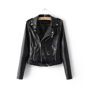 

Women Candy Color Faux PU Leather Short Motorcycle Jacket Zipper Pockets Sexy Punk Coat Ladies Casual Outwear Tops Casaco