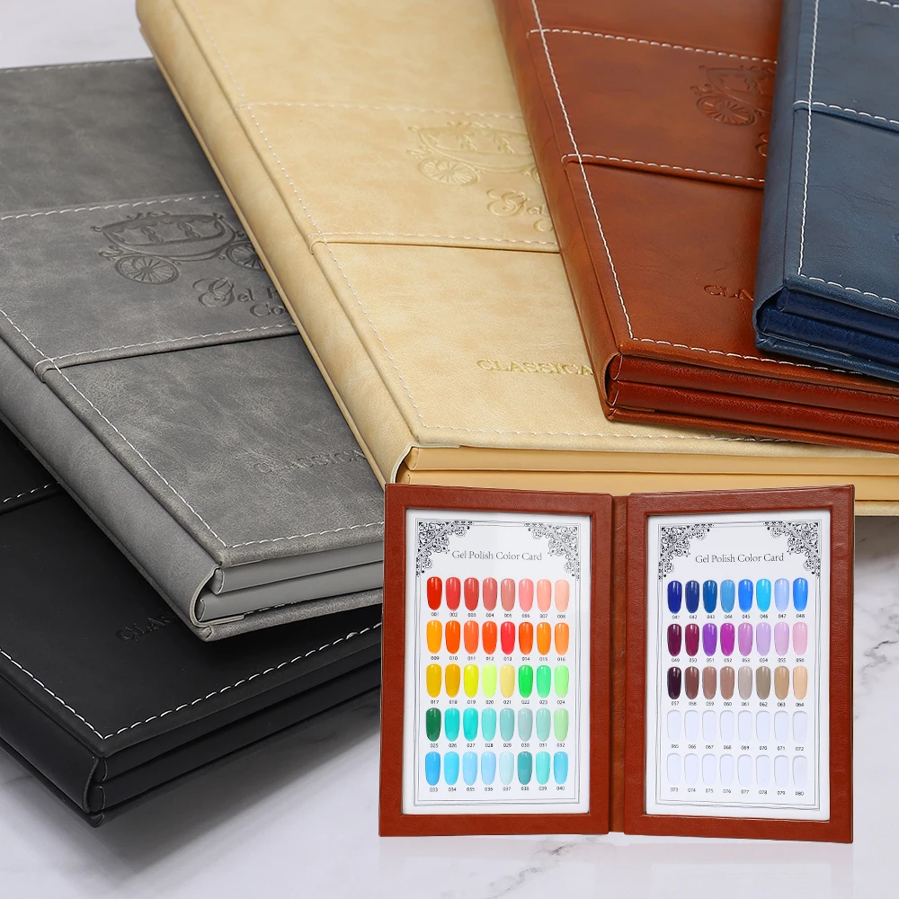 

Nail UV Gel Polish Tips Display Book Shelf Board Stand Design For Varnish Chart PU Leather Card Chart Showing Nail Art Practice