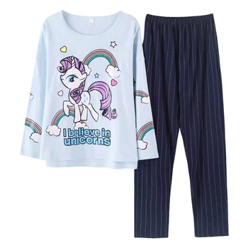 

New Arrivals Cotton Pajama Sets Female Women Pajama Sets Ladies Blue Pijamas Mujer Casual Tracksuit M-3XL Home Clothing