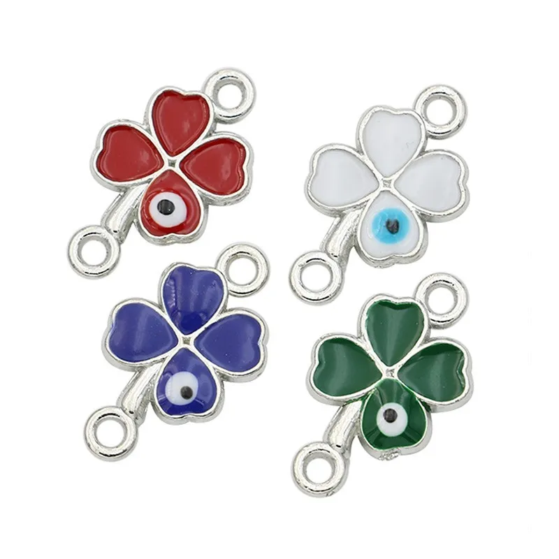 

Antique Silver Plated Enamel Clover Lucky Connectors for Jewelry Making Bracelet Findings Accessories DIY Craft 20x11mm